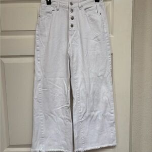 Women's Button-Up White Wide-Leg Jeans